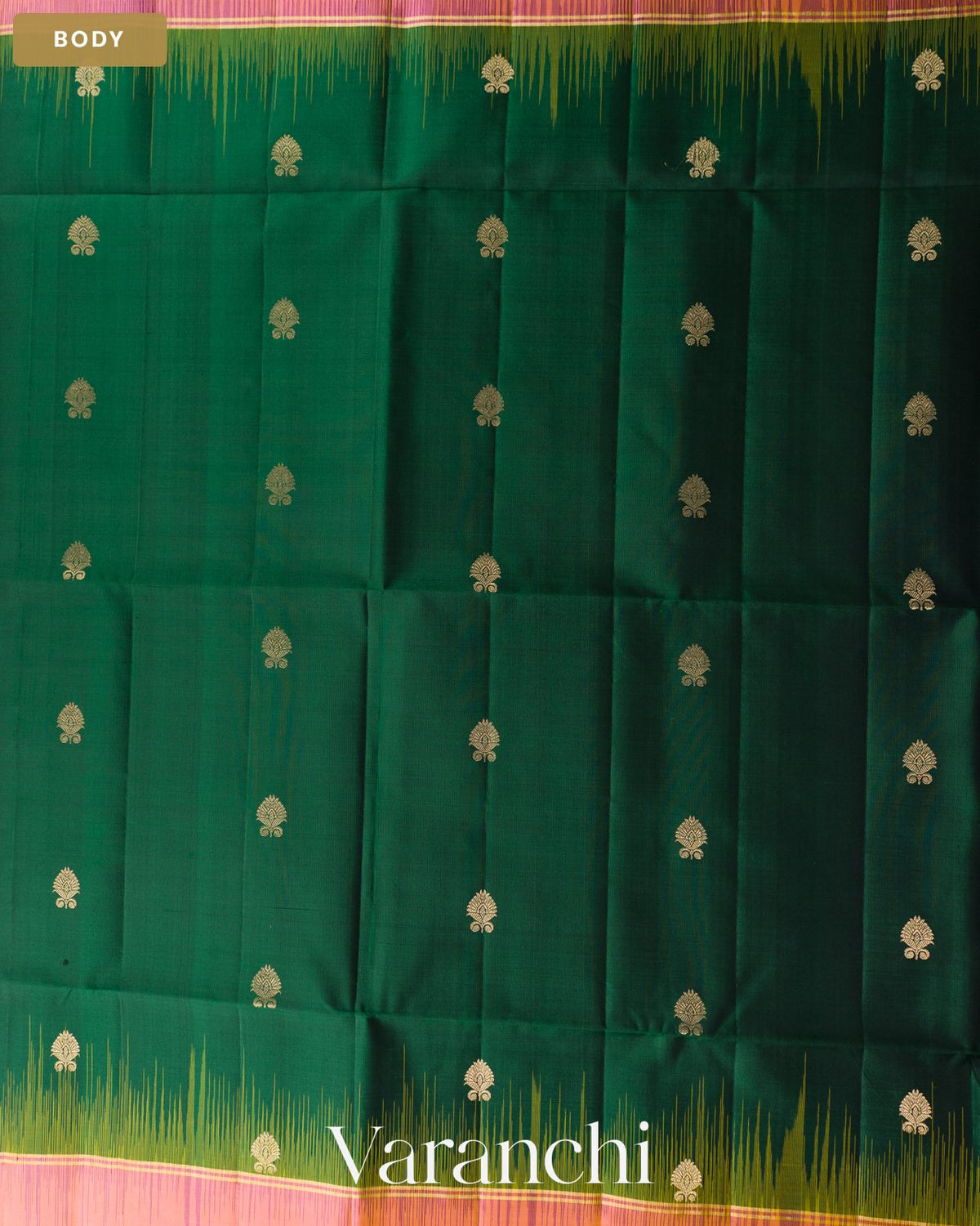 Bottle Green Pure Soft Silk Handloom Saree — Body