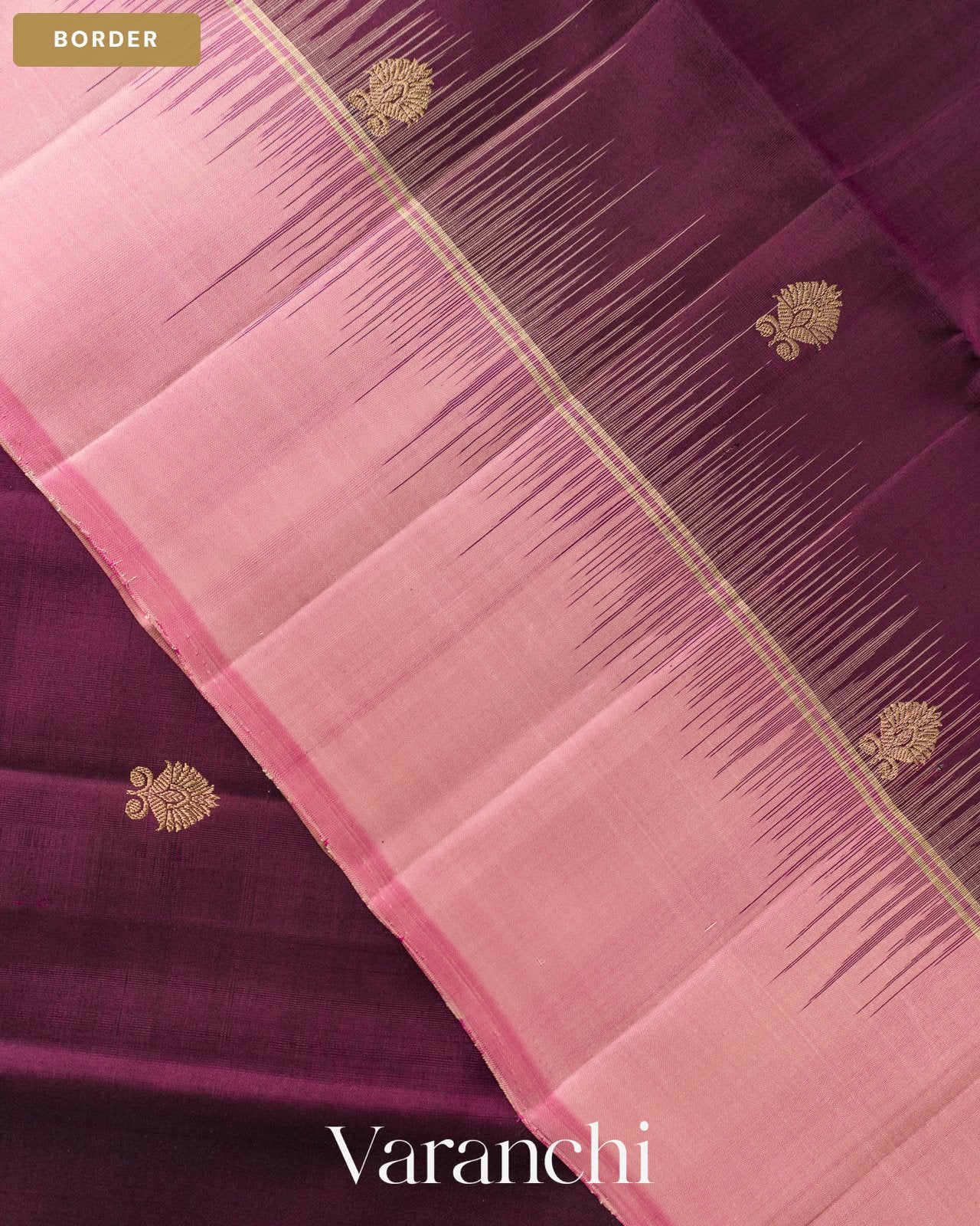 Deep Wine Pure Soft Silk Handloom Saree — Border