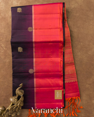Deep Wine Purple Pure Soft Silk Handloom Saree — Full Saree