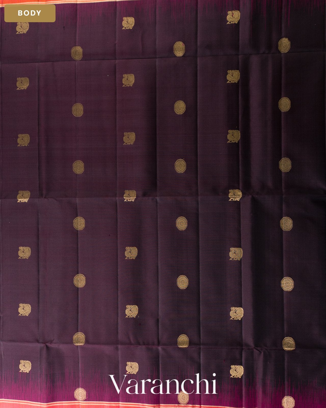 Deep Wine Purple Pure Soft Silk Handloom Saree — Body