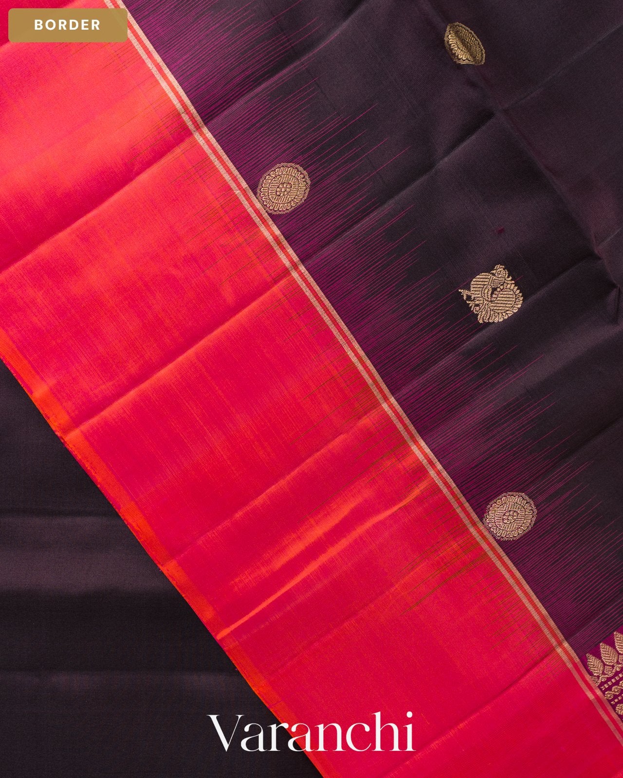 Deep Wine Purple Pure Soft Silk Handloom Saree — Border