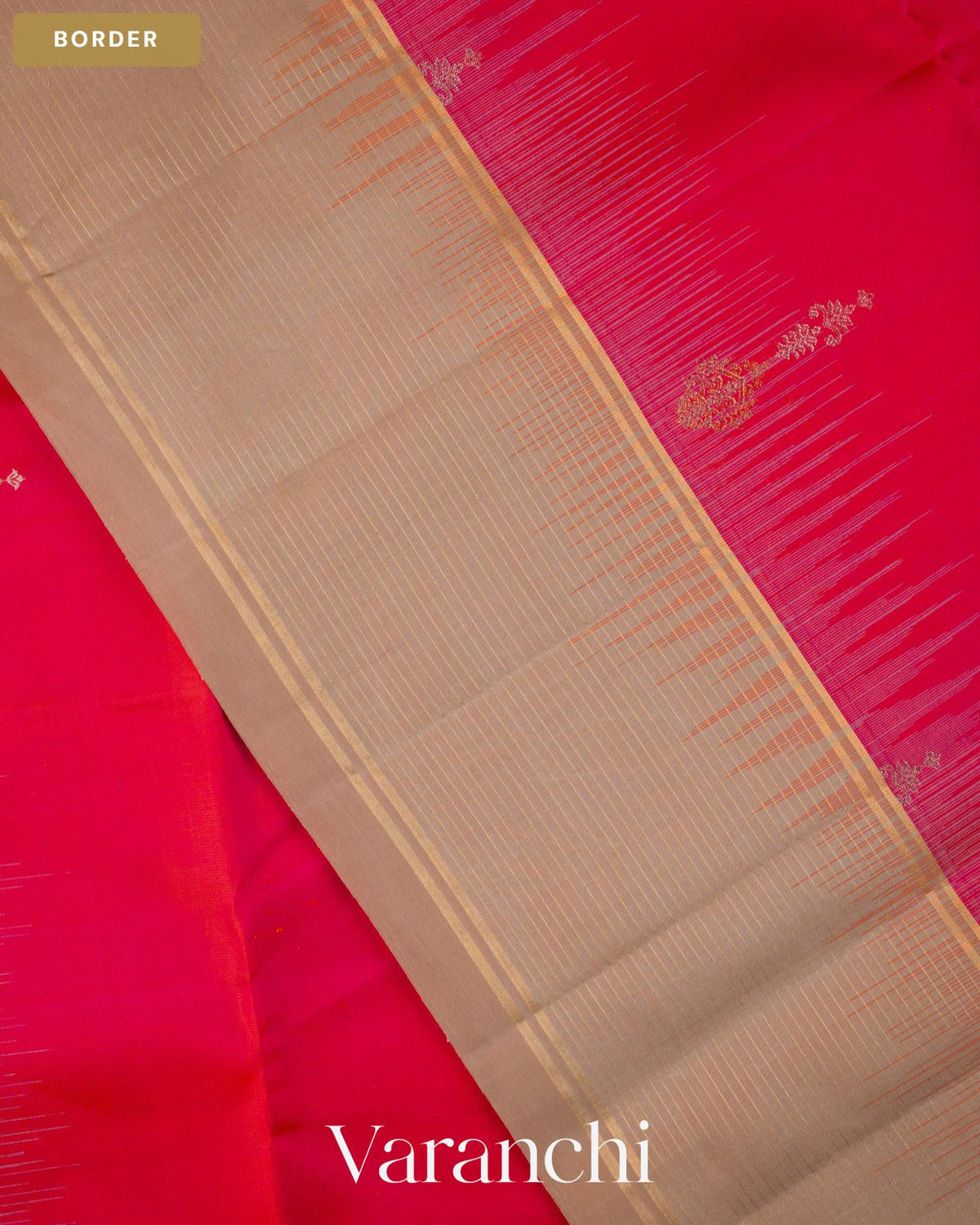 Rani Pink Pure Soft Silk Handloom Saree — Border