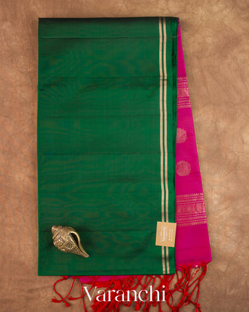 Bottle Green Pure Soft Silk Handloom Saree — Full Saree