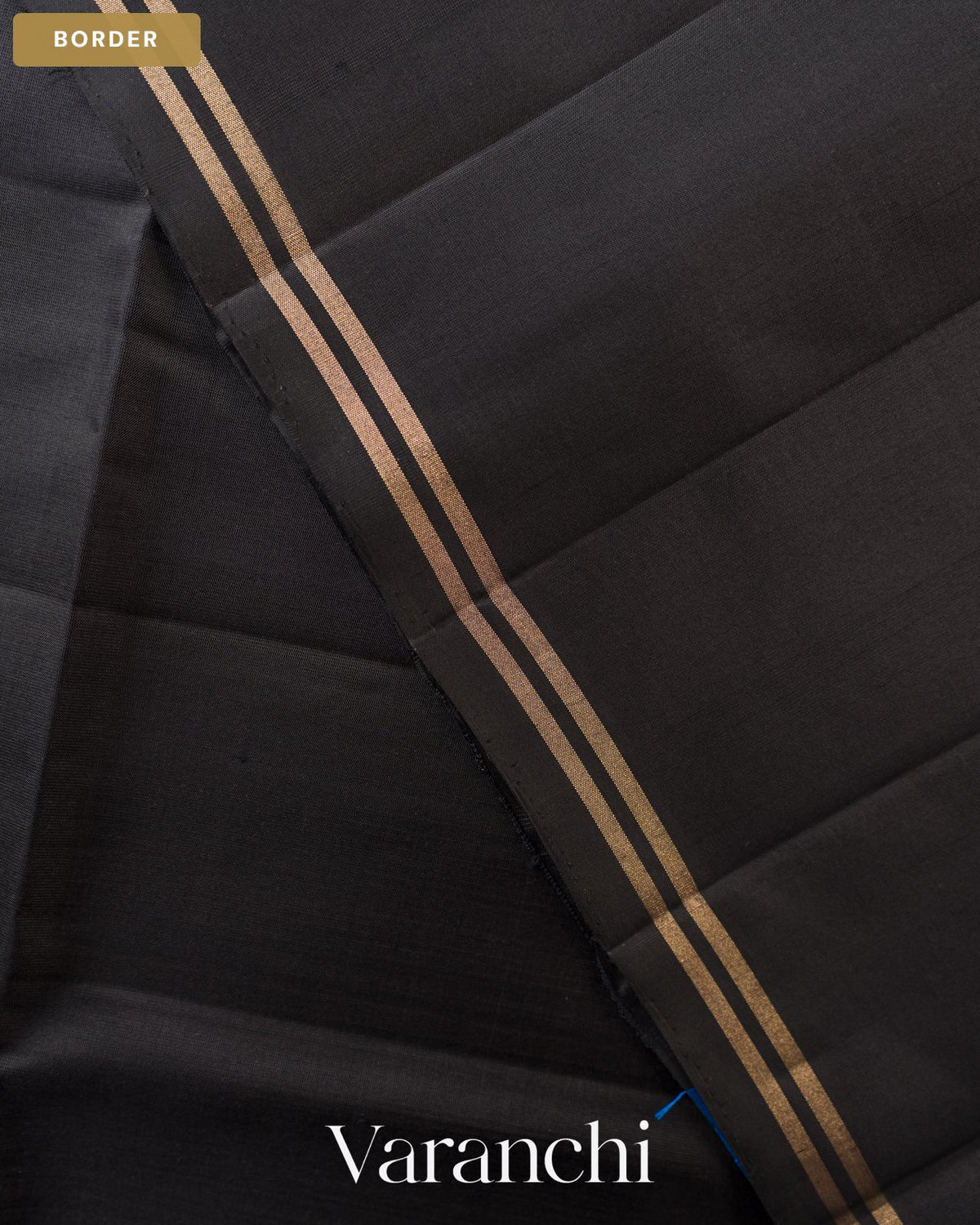 Jet Black Pure Soft Silk Handloom Saree — Border