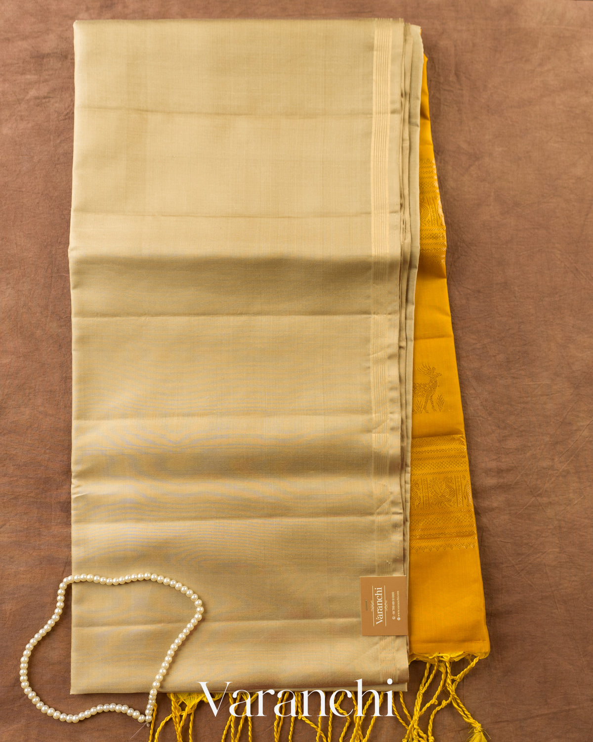 Beige Pure Soft Silk Handloom Saree — Full Saree
