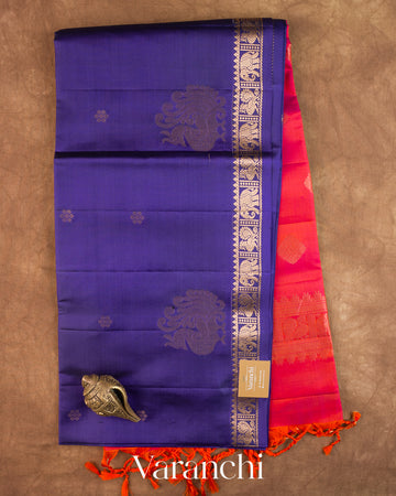 Navy Blue Pure Soft Silk Handloom Saree — Full Saree