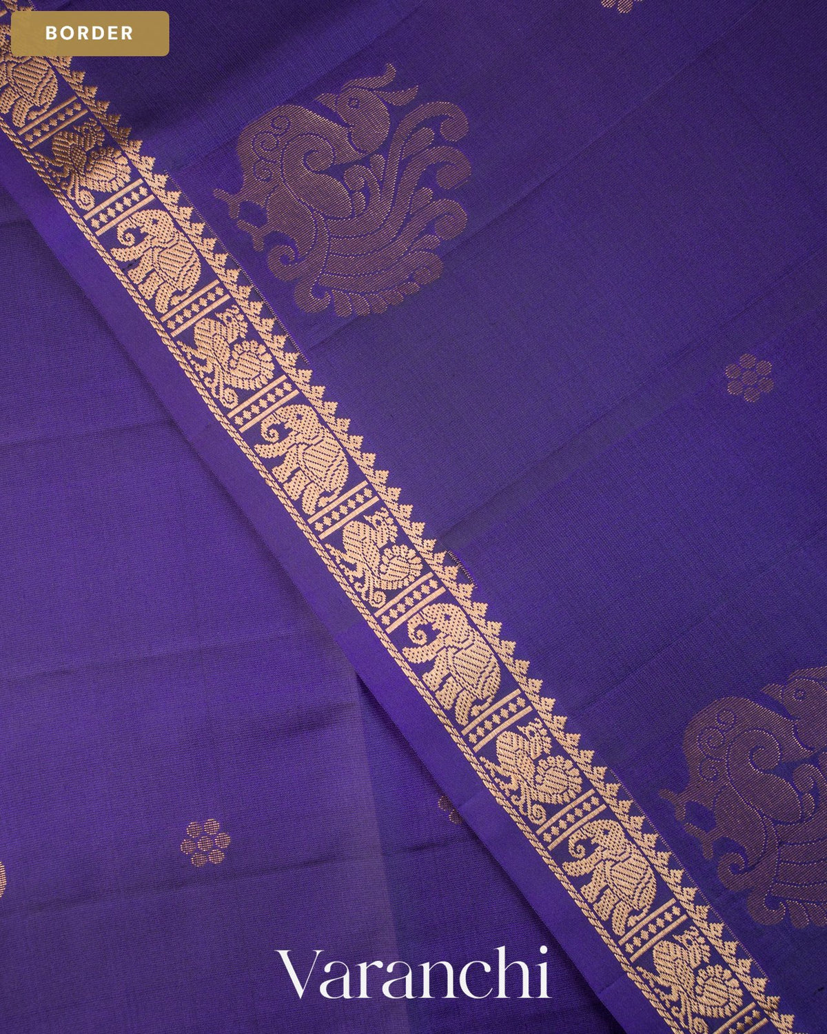 Navy Blue Pure Soft Silk Handloom Saree — Border