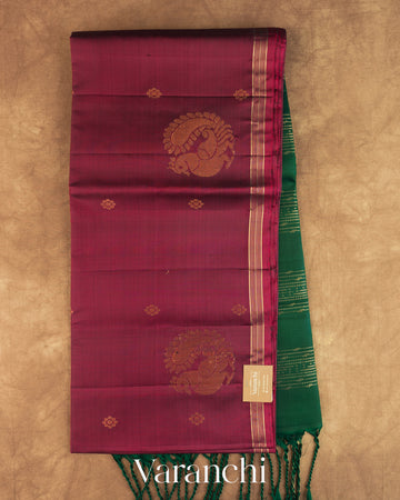Wine Maroon Pure Soft Silk Handloom Saree — Full Saree