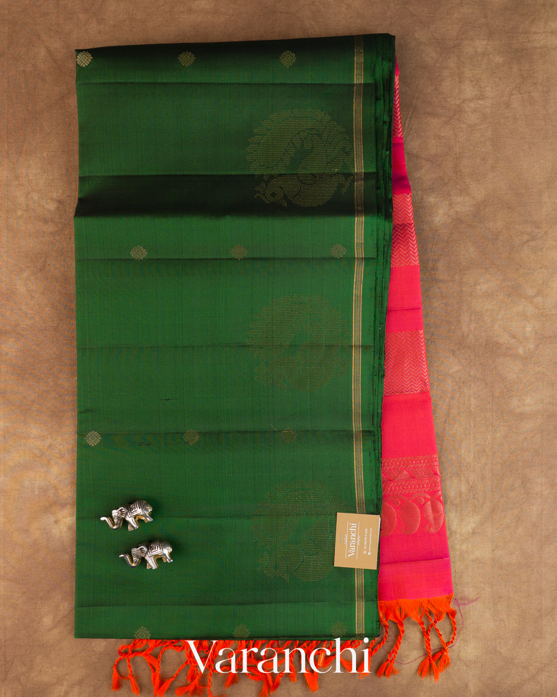 Bottle Green Pure Soft Silk Handloom Saree — Full Saree
