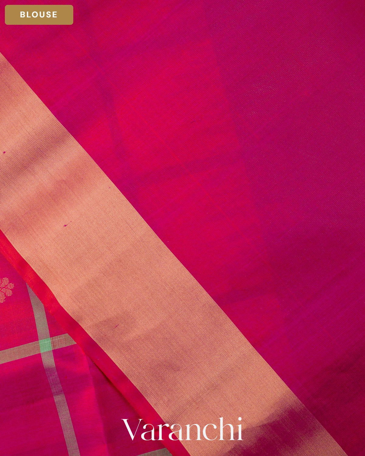 Rani Pink Checkered Pure Soft Silk Handloom Saree — Blouse
