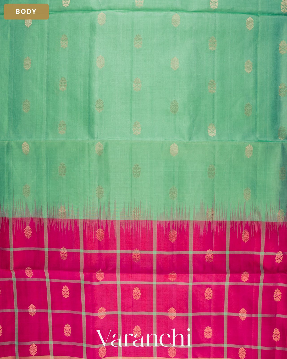 Rani Pink Checkered Pure Soft Silk Handloom Saree — Body