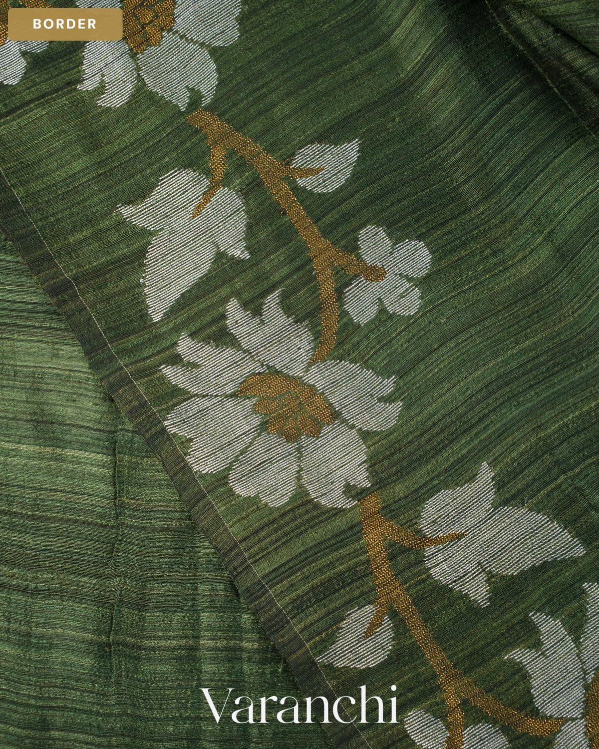 Bottle Green Jamdani Pure Matka Tissue Silk Handloom Saree — Border