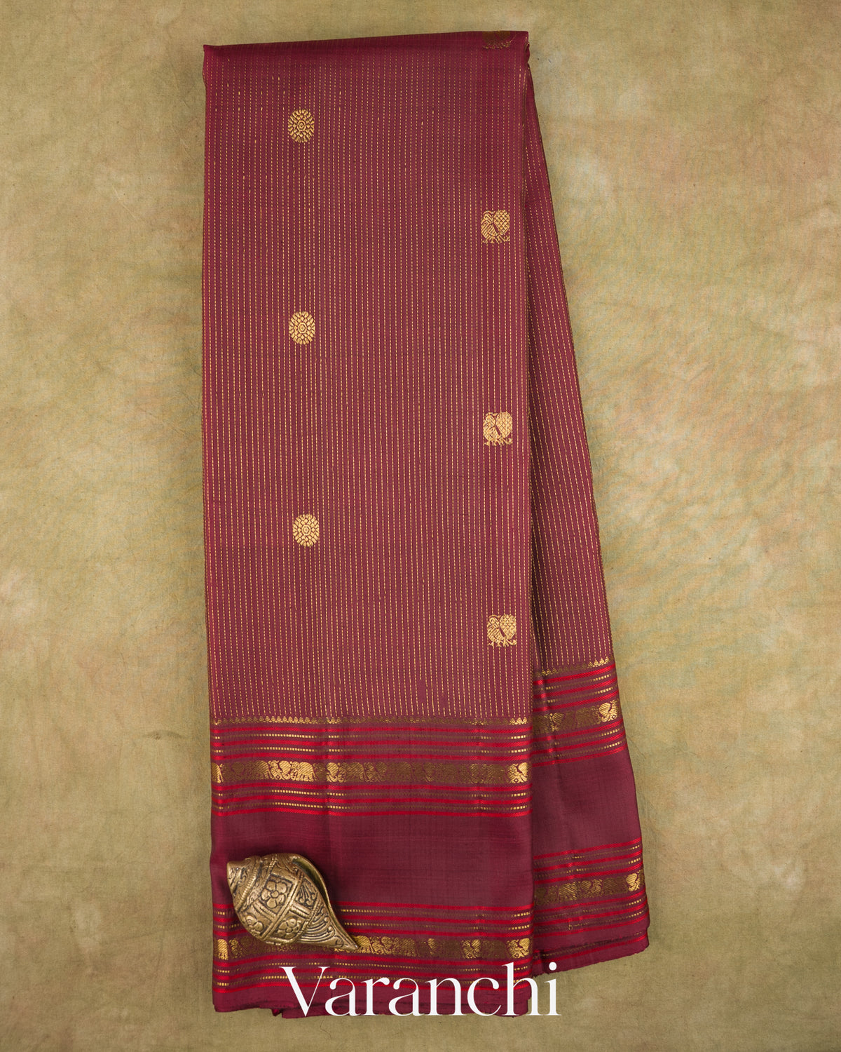 Deep Maroon Pure Kanchipuram Silk Handloom Saree — Full Saree