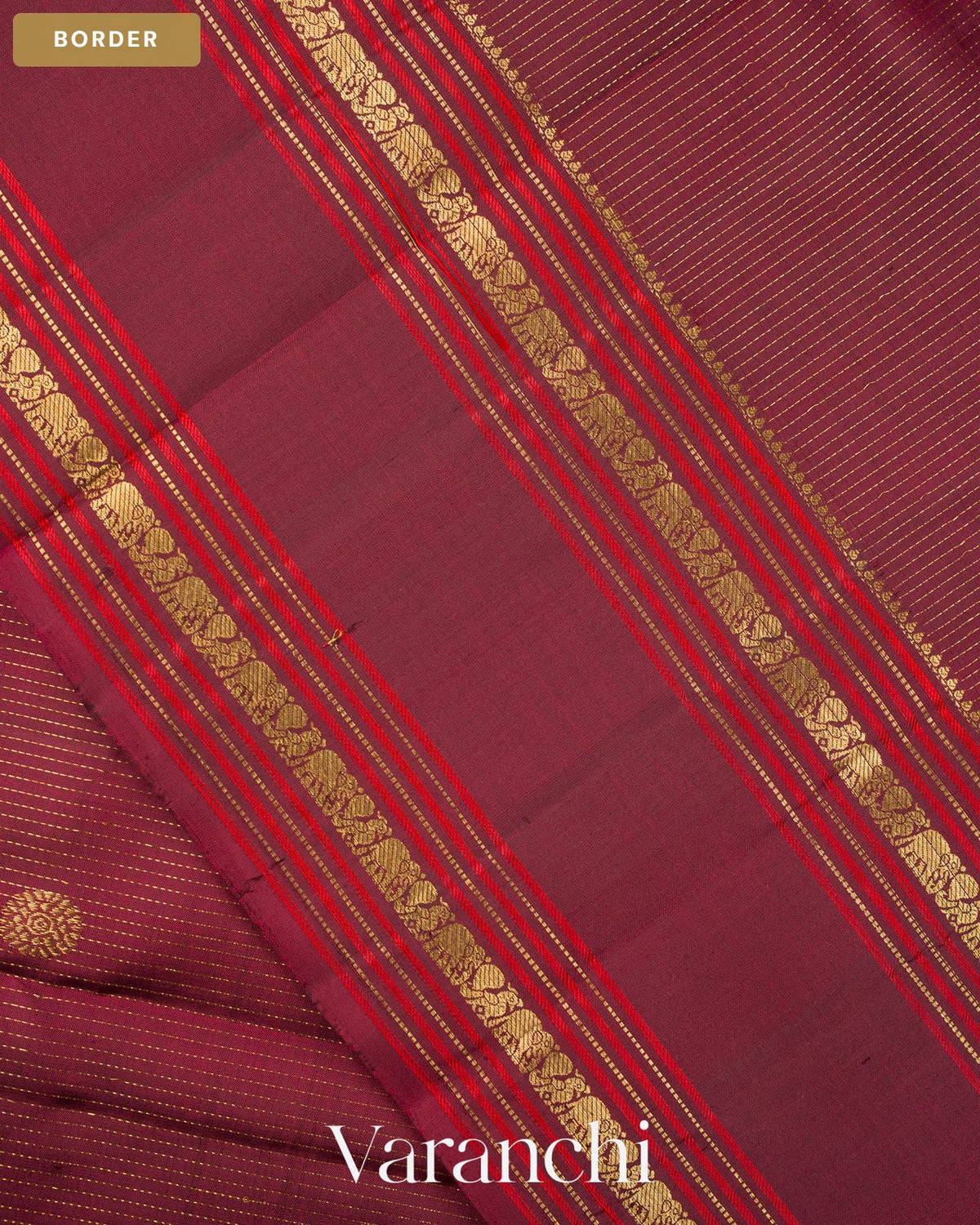 Deep Maroon Pure Kanchipuram Silk Handloom Saree — Border