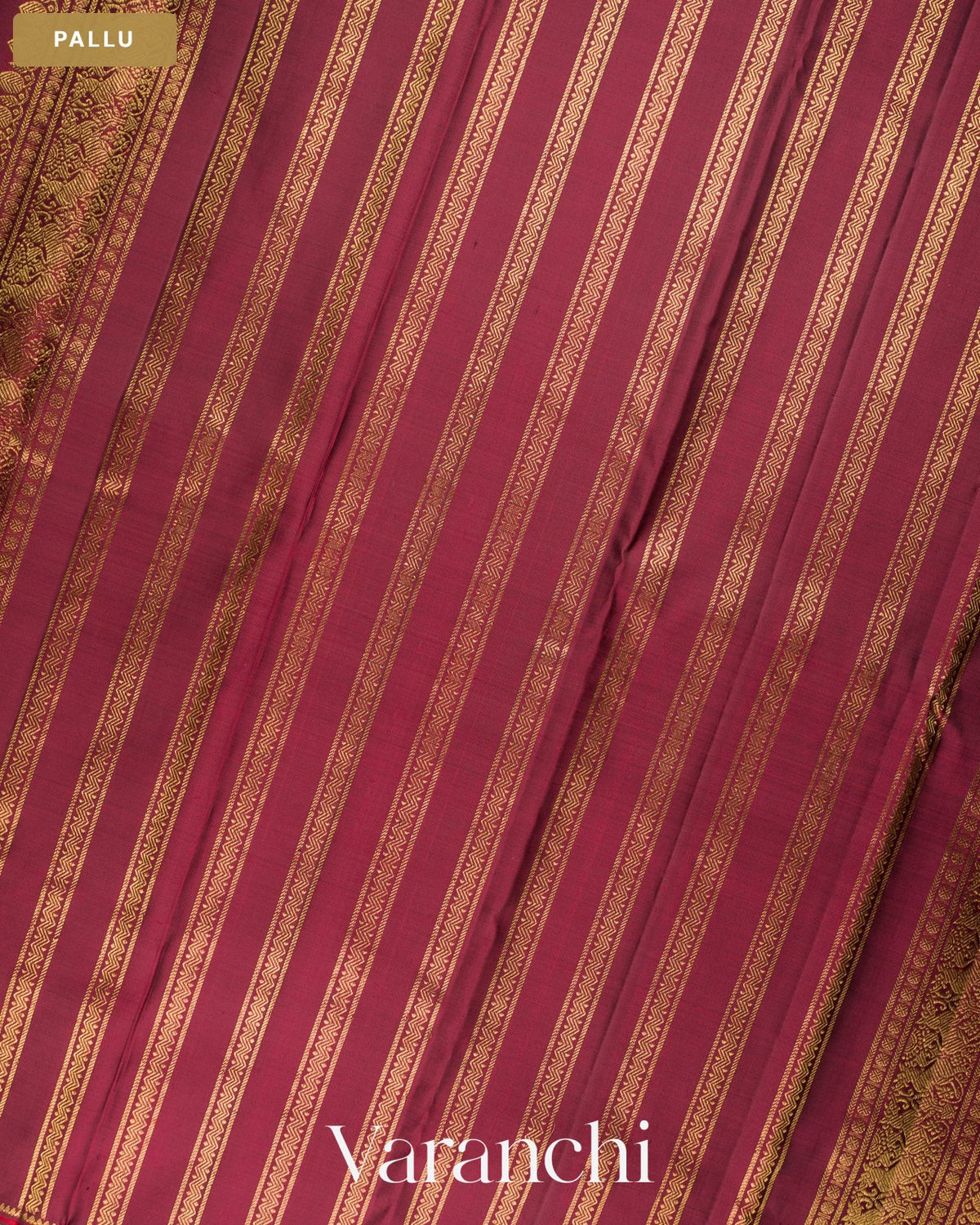 Deep Maroon Pure Kanchipuram Silk Handloom Saree — Pallu