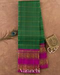 Bottle Green Striped Pure Kanchipuram Silk Handloom Saree — Full Saree
