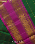 Bottle Green Striped Pure Kanchipuram Silk Handloom Saree — Border