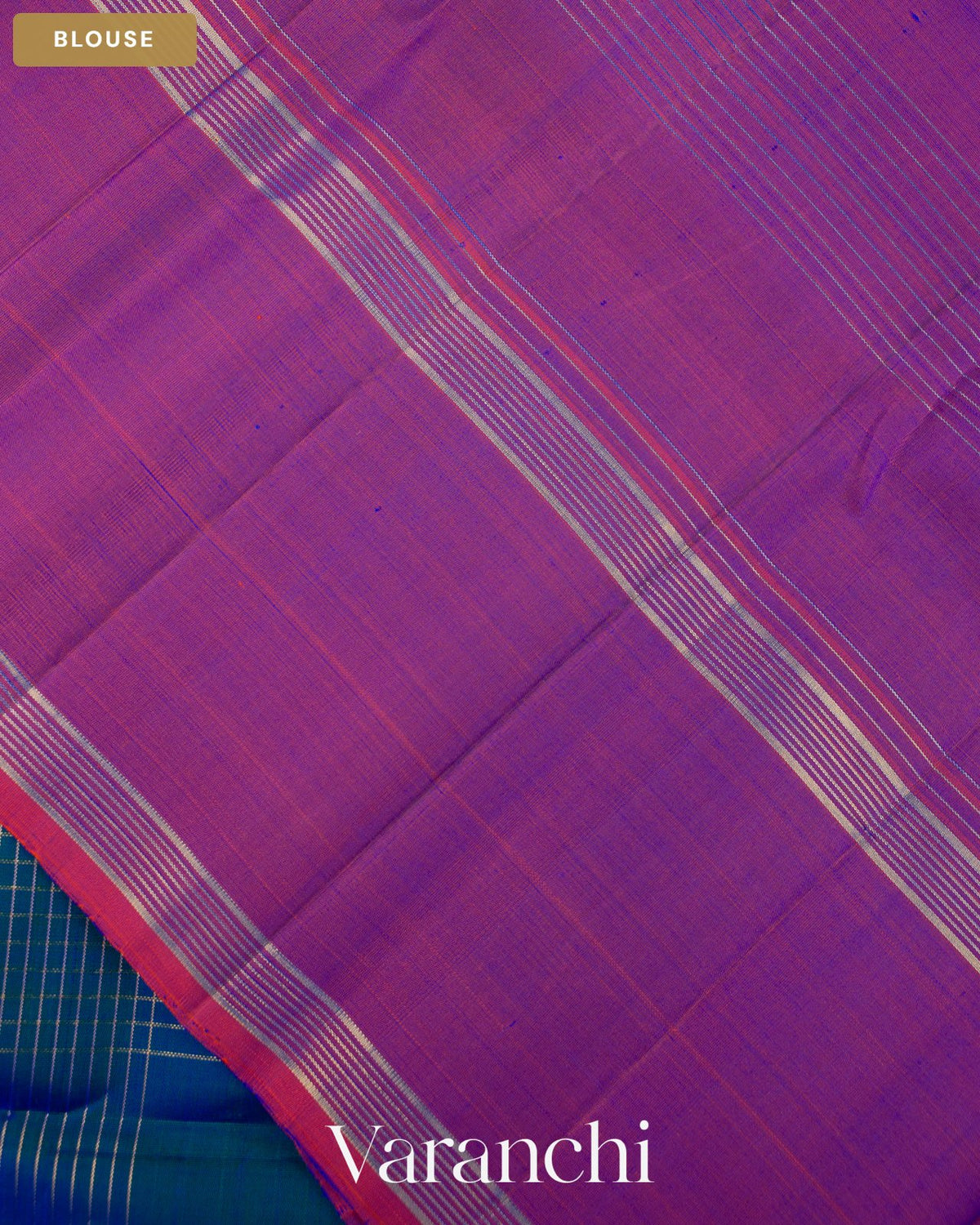 Royal Blue Checkered Pure Kanchipuram Silk Handloom Saree — Blouse