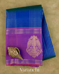 Royal Blue Checkered Pure Kanchipuram Silk Handloom Saree — Folded