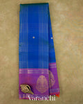 Royal Blue Checkered Pure Kanchipuram Silk Handloom Saree — Full Saree