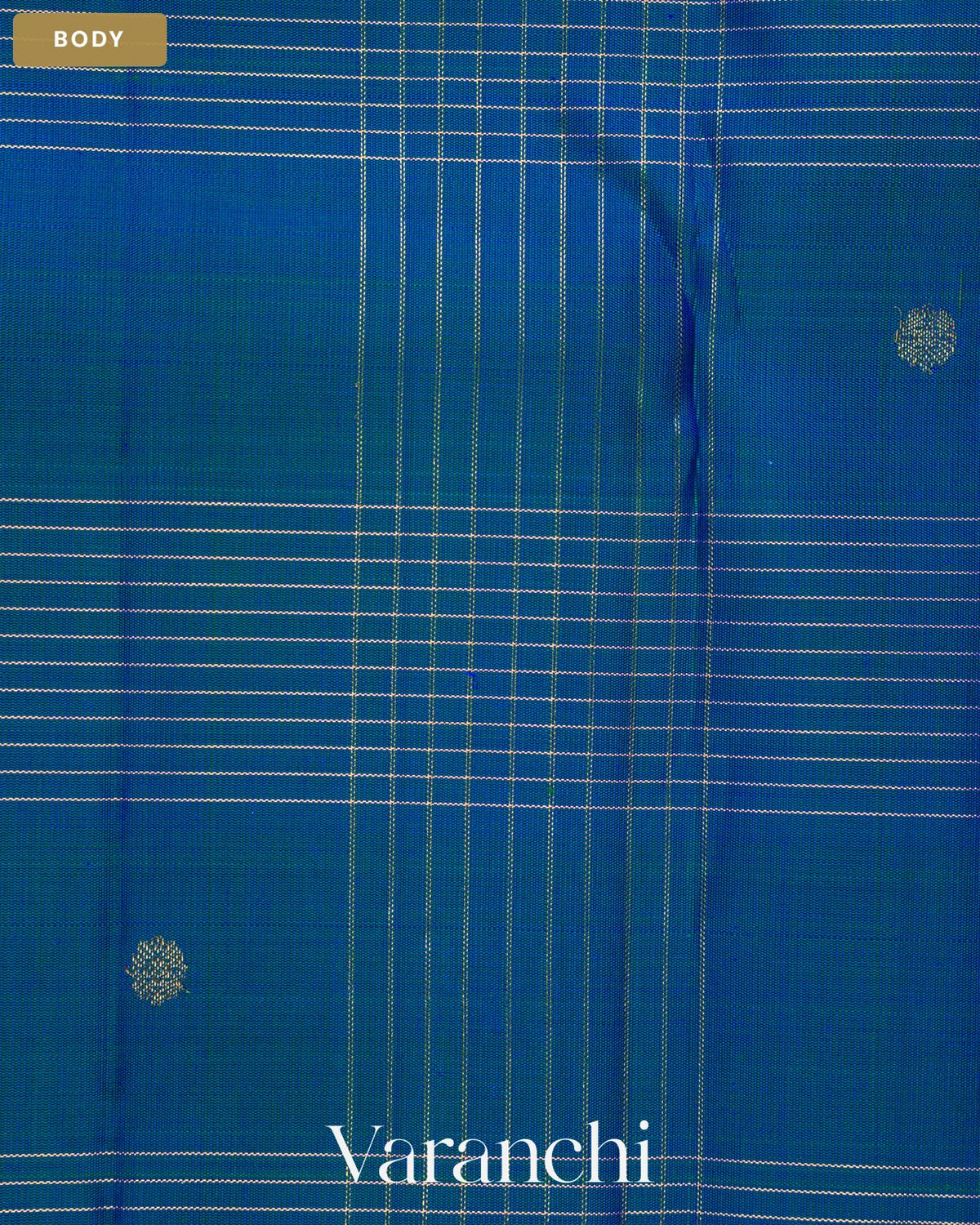 Royal Blue Checkered Pure Kanchipuram Silk Handloom Saree — Body
