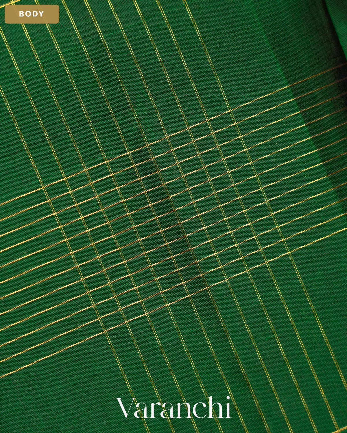 Bottle Green Checkered Pure Kanchipuram Silk Handloom Saree — Body