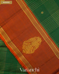 Bottle Green Checkered Pure Kanchipuram Silk Handloom Saree — Border