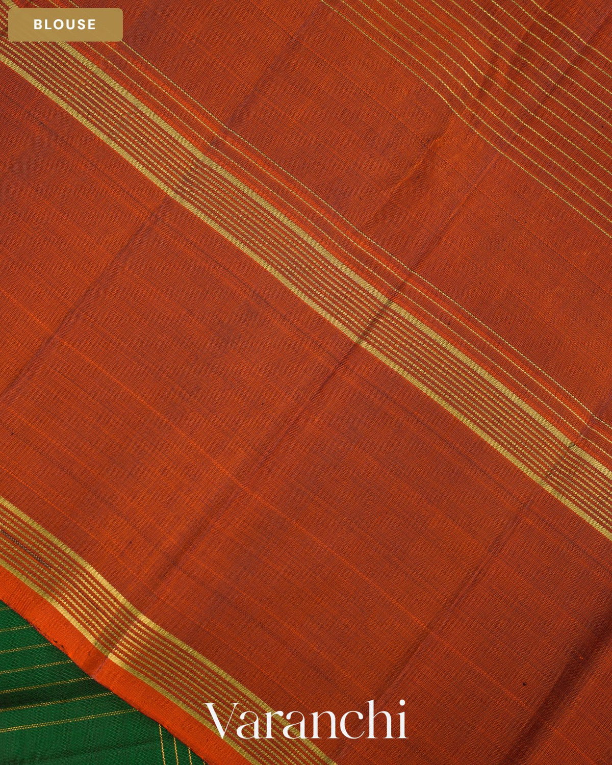 Bottle Green Checkered Pure Kanchipuram Silk Handloom Saree — Blouse