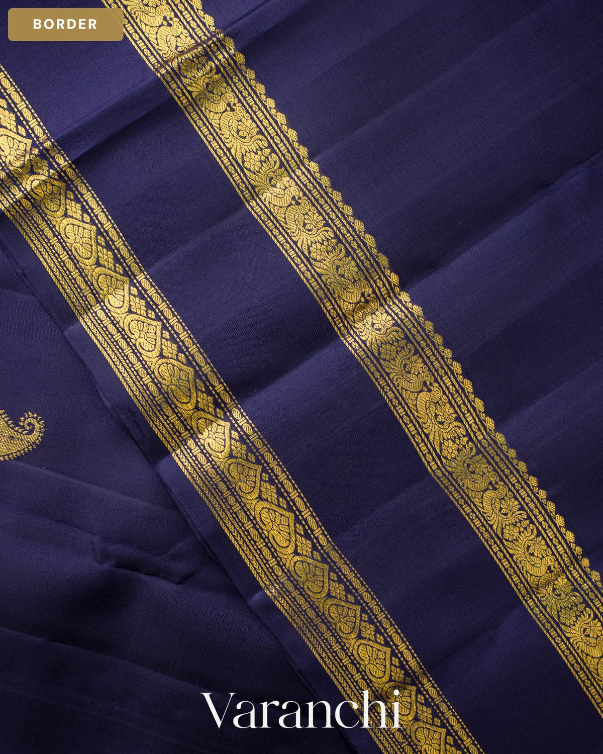 Midnight Blue Pure Kanchipuram Silk Handloom Saree — Border