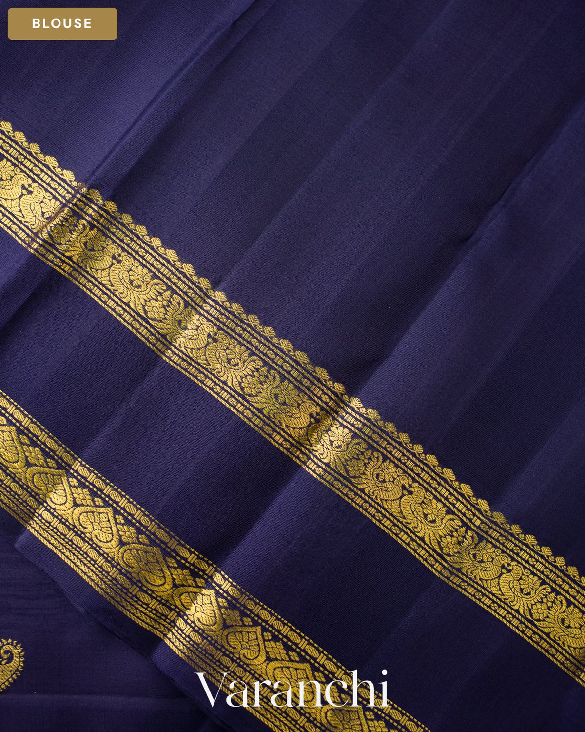 Midnight Blue Pure Kanchipuram Silk Handloom Saree — Blouse