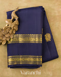 Midnight Blue Pure Kanchipuram Silk Handloom Saree — Folded