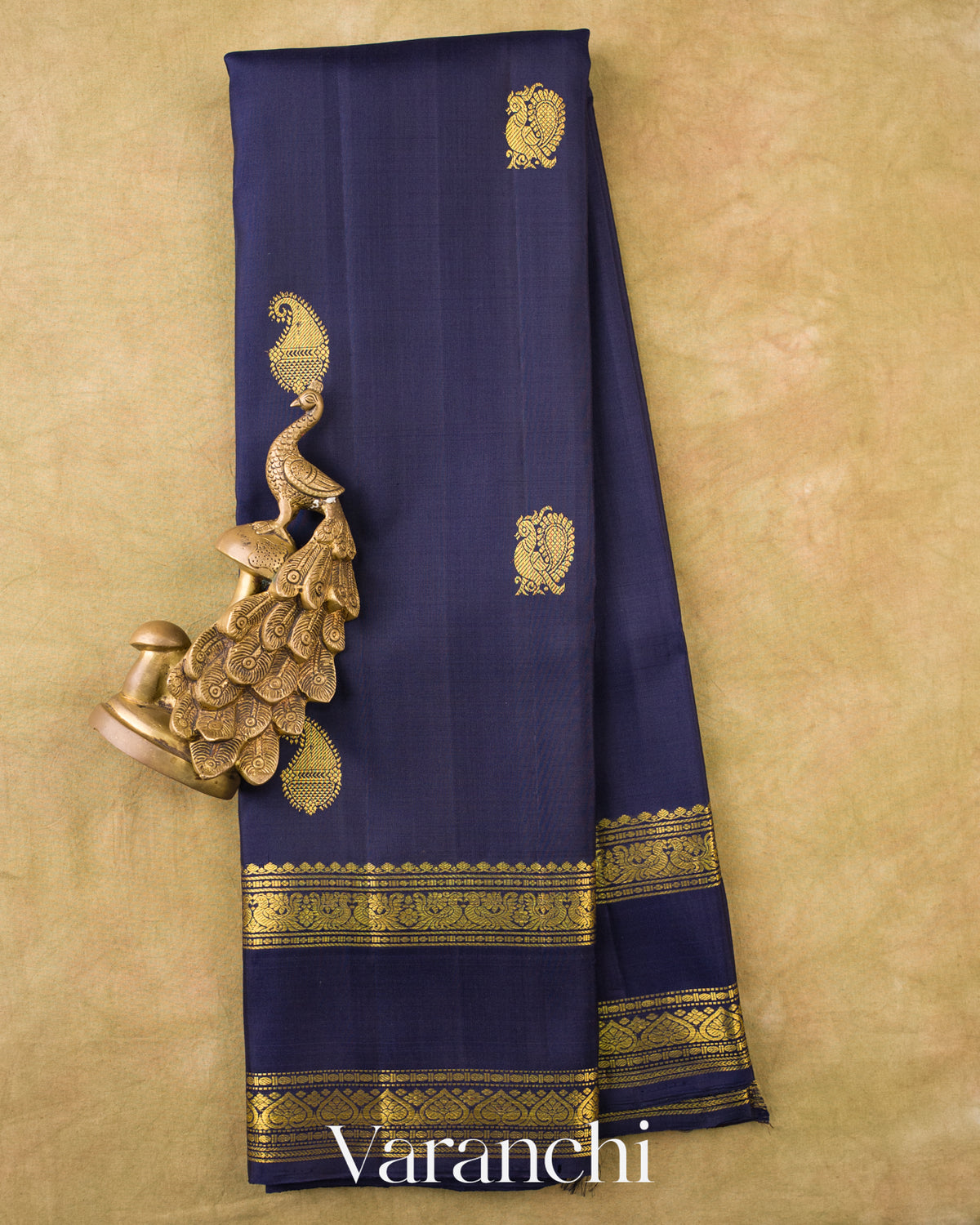 Midnight Blue Pure Kanchipuram Silk Handloom Saree — Full Saree