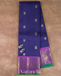 Navy Blue Pure Kanchipuram Silk Handloom Saree — Full Saree