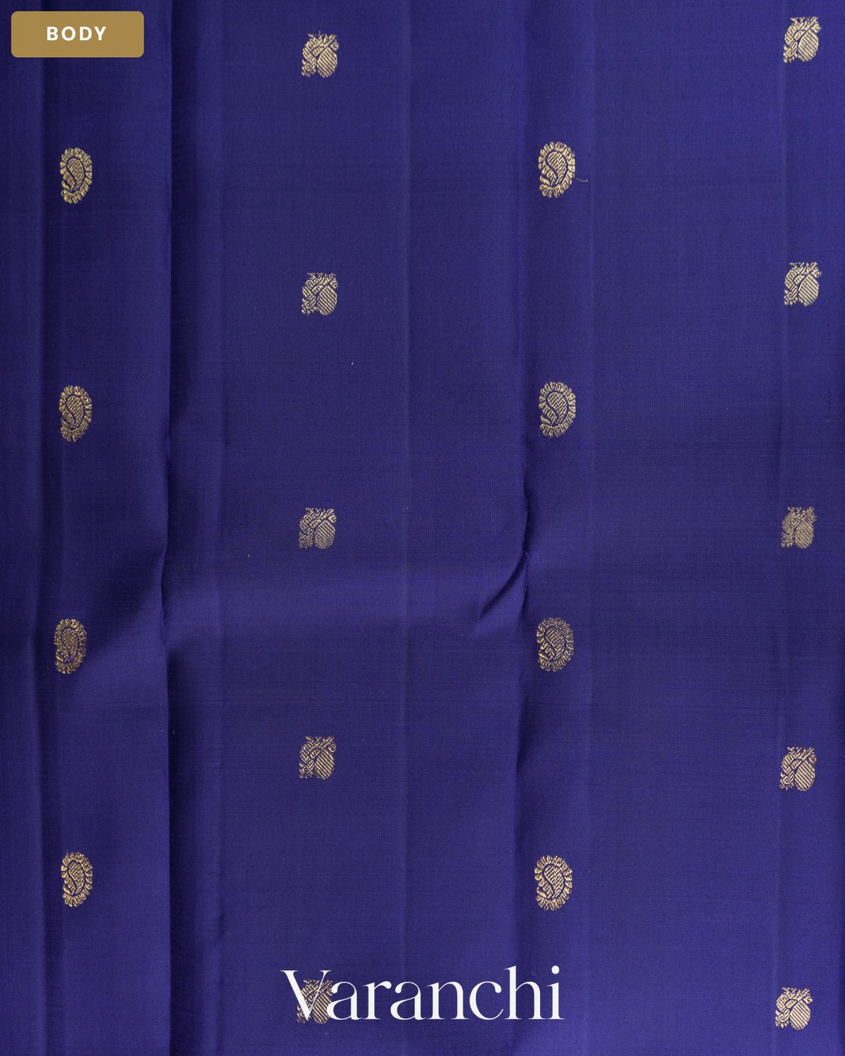 Navy Blue Pure Kanchipuram Silk Handloom Saree — Body