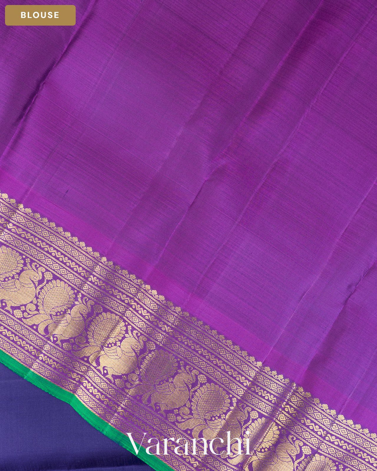 Navy Blue Pure Kanchipuram Silk Handloom Saree — Blouse
