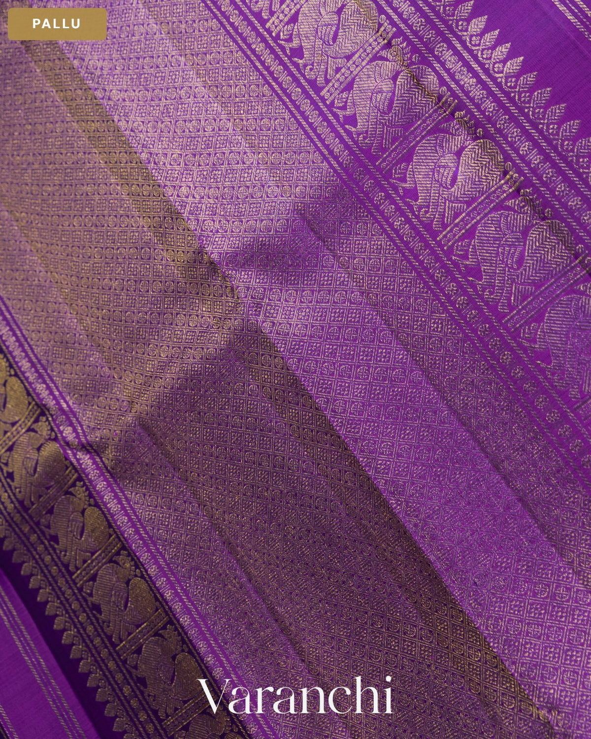 Navy Blue Pure Kanchipuram Silk Handloom Saree — Pallu