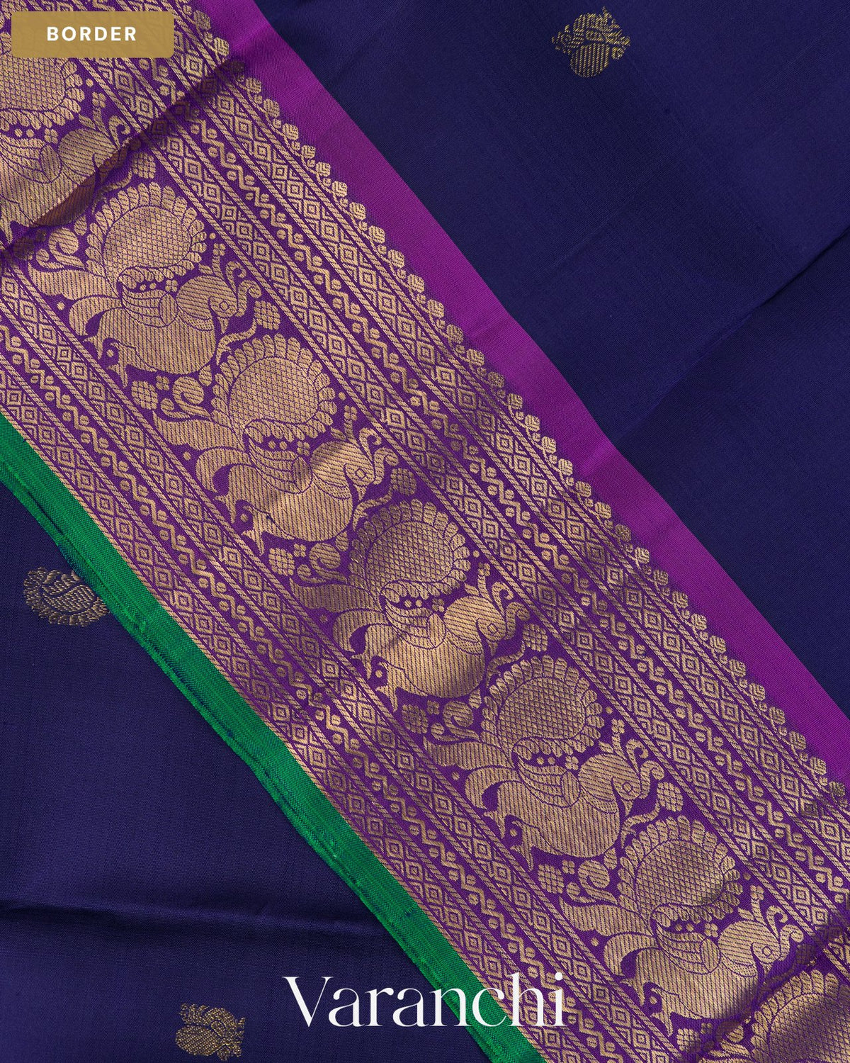 Navy Blue Pure Kanchipuram Silk Handloom Saree — Border