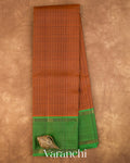 Rust Orange Checkered Pure Soft Silk Handloom Saree — Full Saree