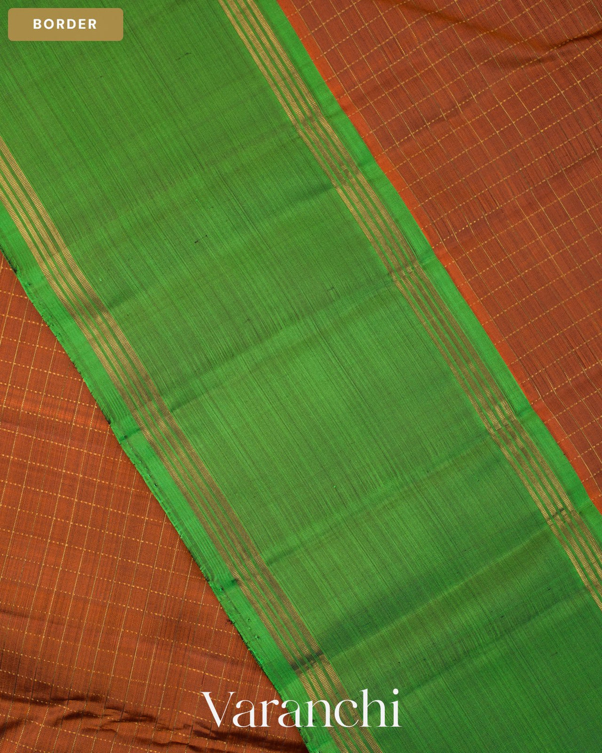 Rust Orange Checkered Pure Soft Silk Handloom Saree — Border