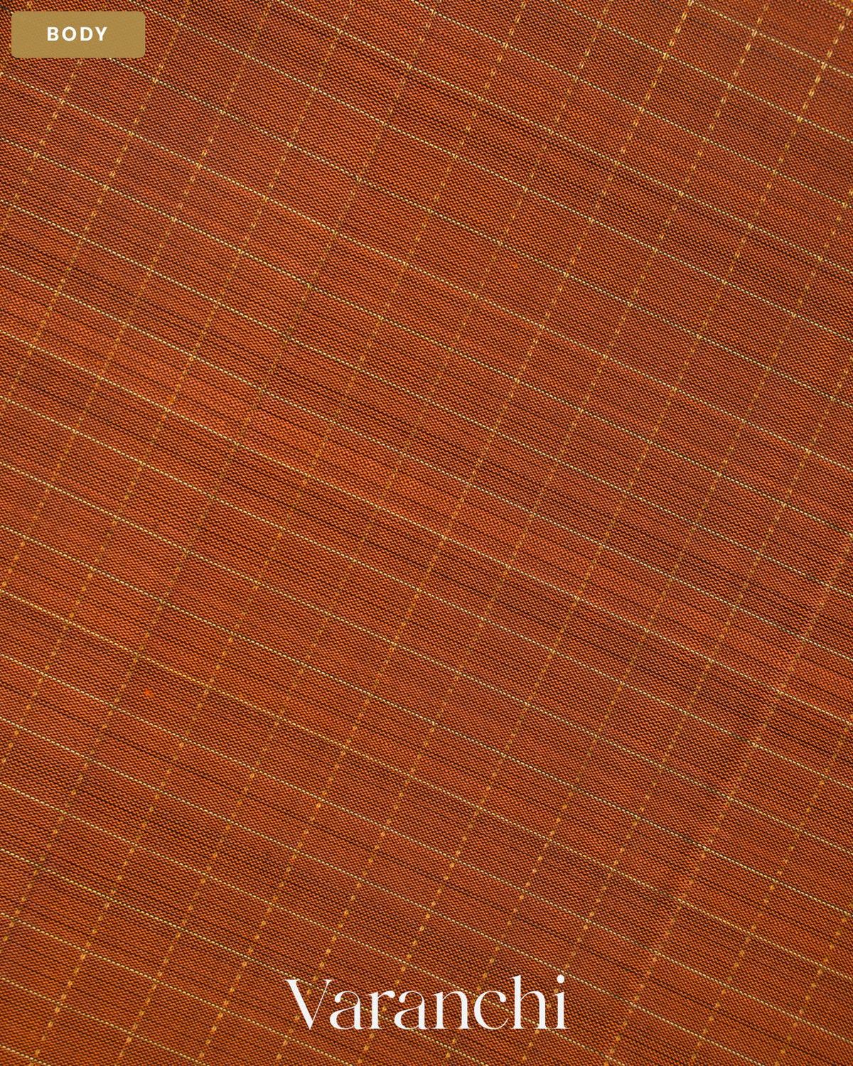 Rust Orange Checkered Pure Soft Silk Handloom Saree — Body
