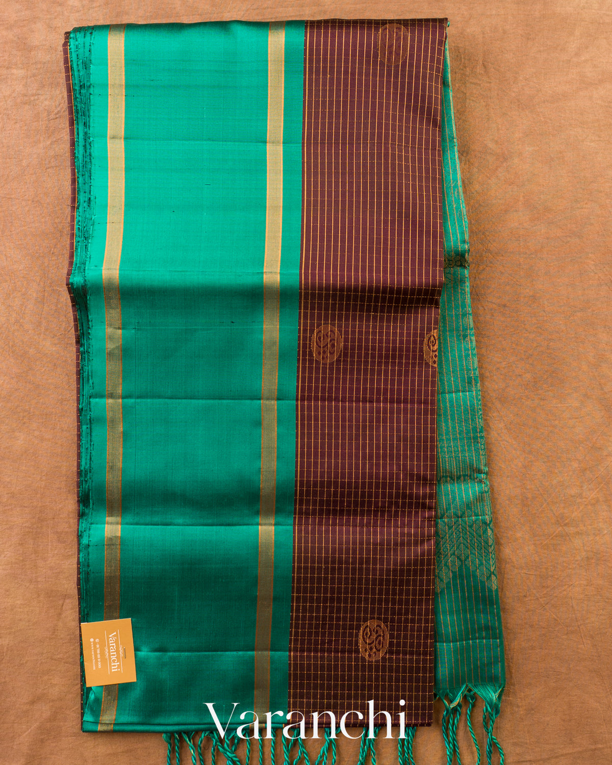 Choclate Brown Checkered Pure Soft Silk Handloom Saree — Full Saree