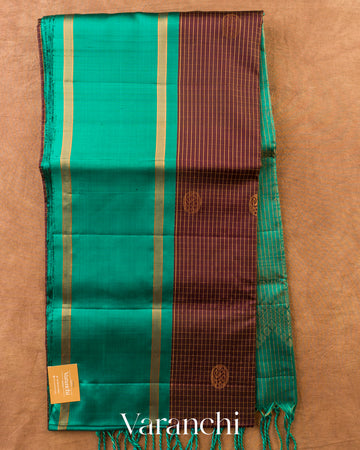 Choclate Brown Checkered Pure Soft Silk Handloom Saree — Full Saree