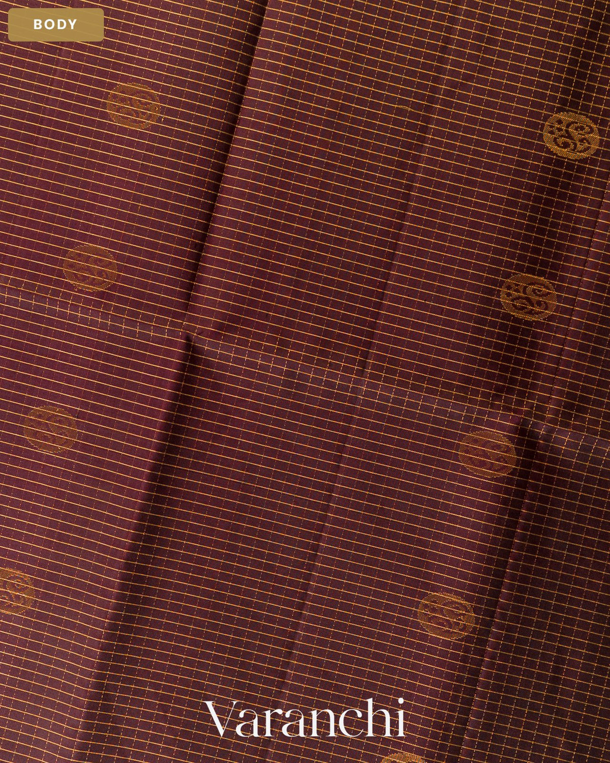 Choclate Brown Checkered Pure Soft Silk Handloom Saree — Body