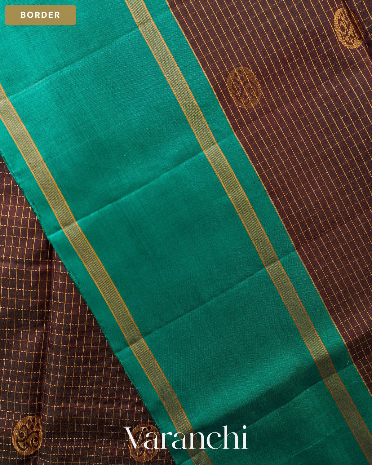 Choclate Brown Checkered Pure Soft Silk Handloom Saree — Border