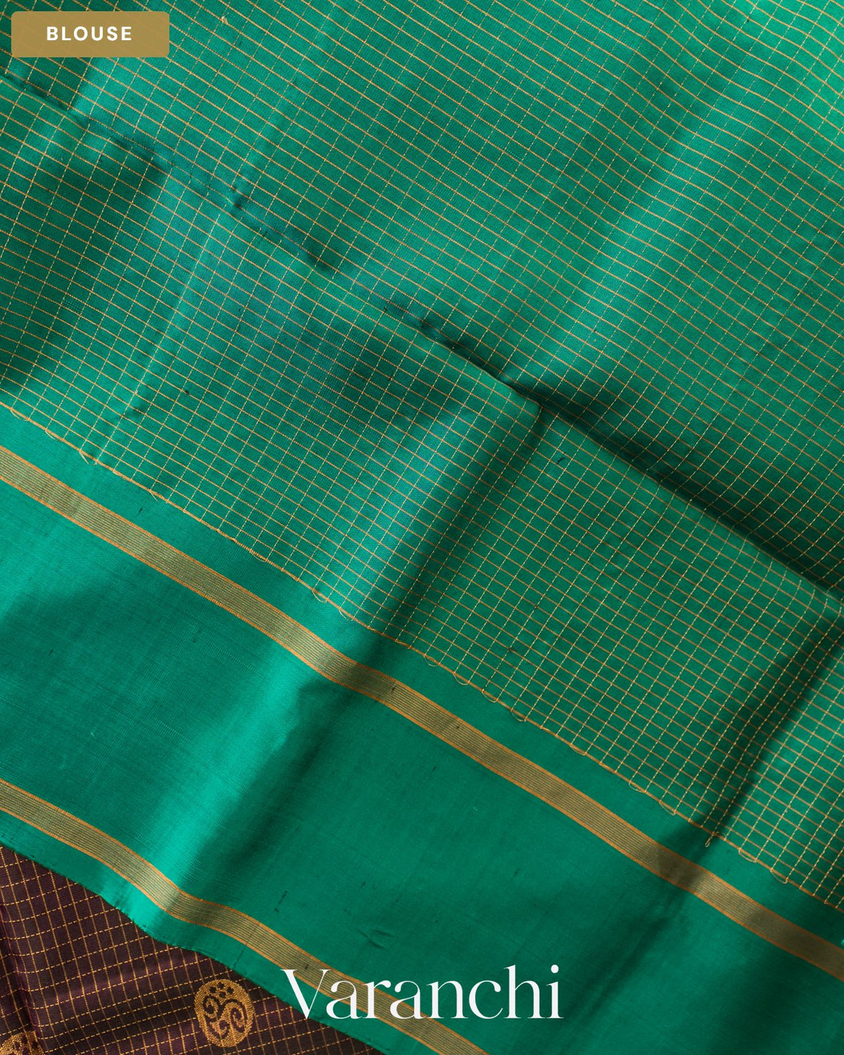 Choclate Brown Checkered Pure Soft Silk Handloom Saree — Blouse
