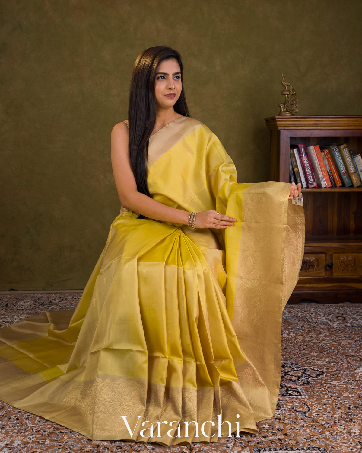 Lime Yellow Pure Soft Silk Handloom Saree — Draped