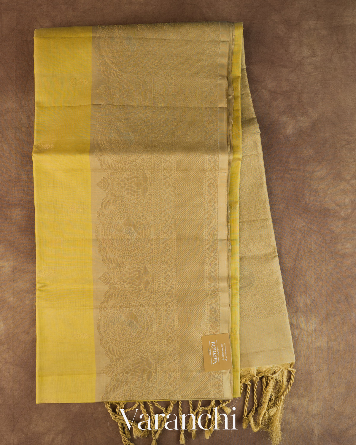 Lime Yellow Pure Soft Silk Handloom Saree — Full Saree