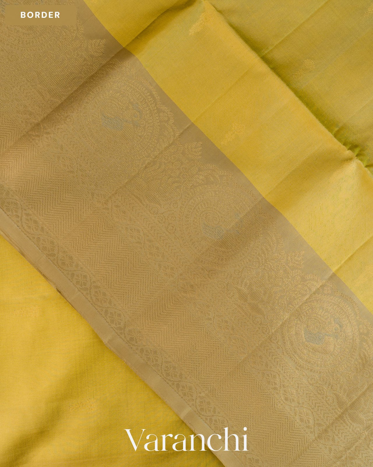 Lime Yellow Pure Soft Silk Handloom Saree — Border