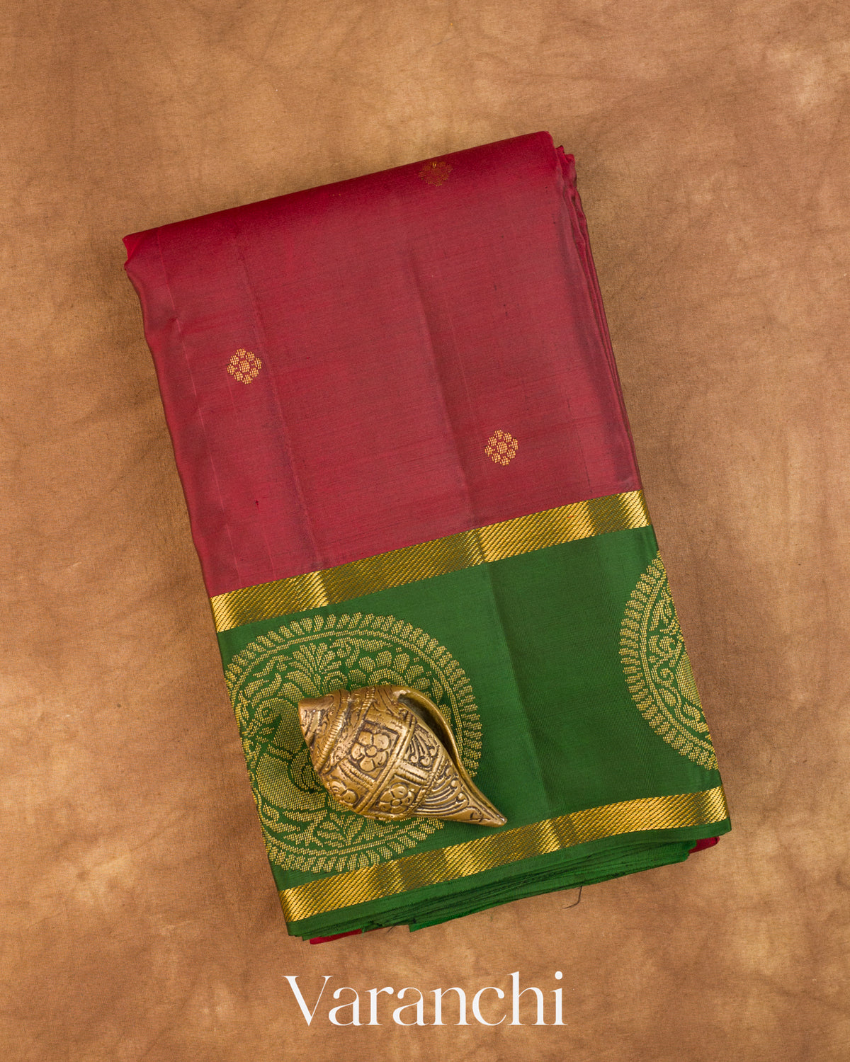 Deep Maroon Pure Soft Silk Handloom Saree — Folded