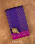 Violet Striped Pure Soft Silk Handloom Saree — Folded